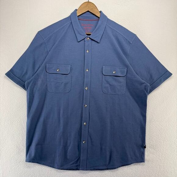 Tommy Bahama Shirt Mens XL Blue Islandzone Cotton Knit Preppy Flap Pockets Solid - Picture 1 of 12